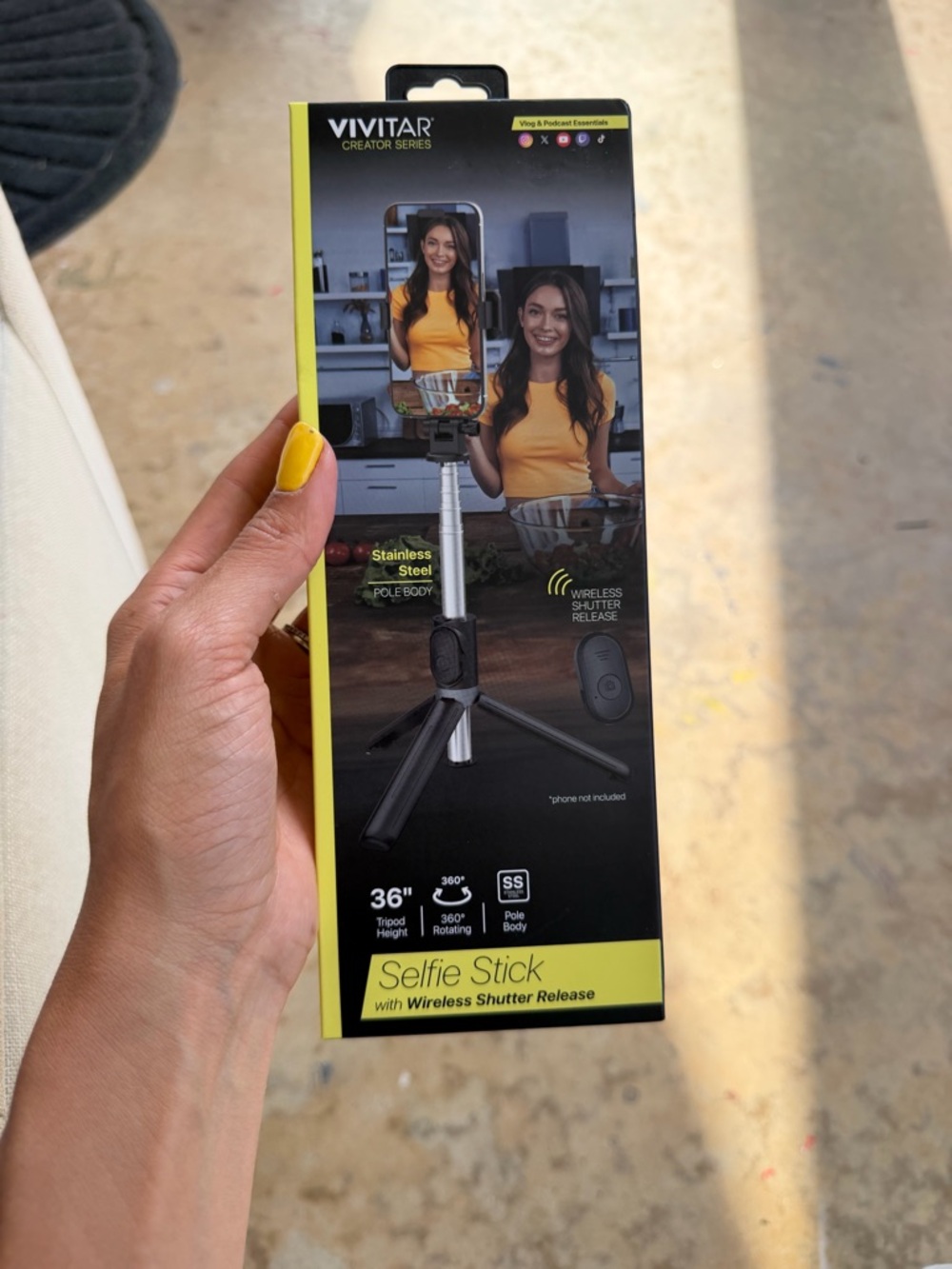Vivitar Yellow Selfie Stick with Wireless Shutter Release